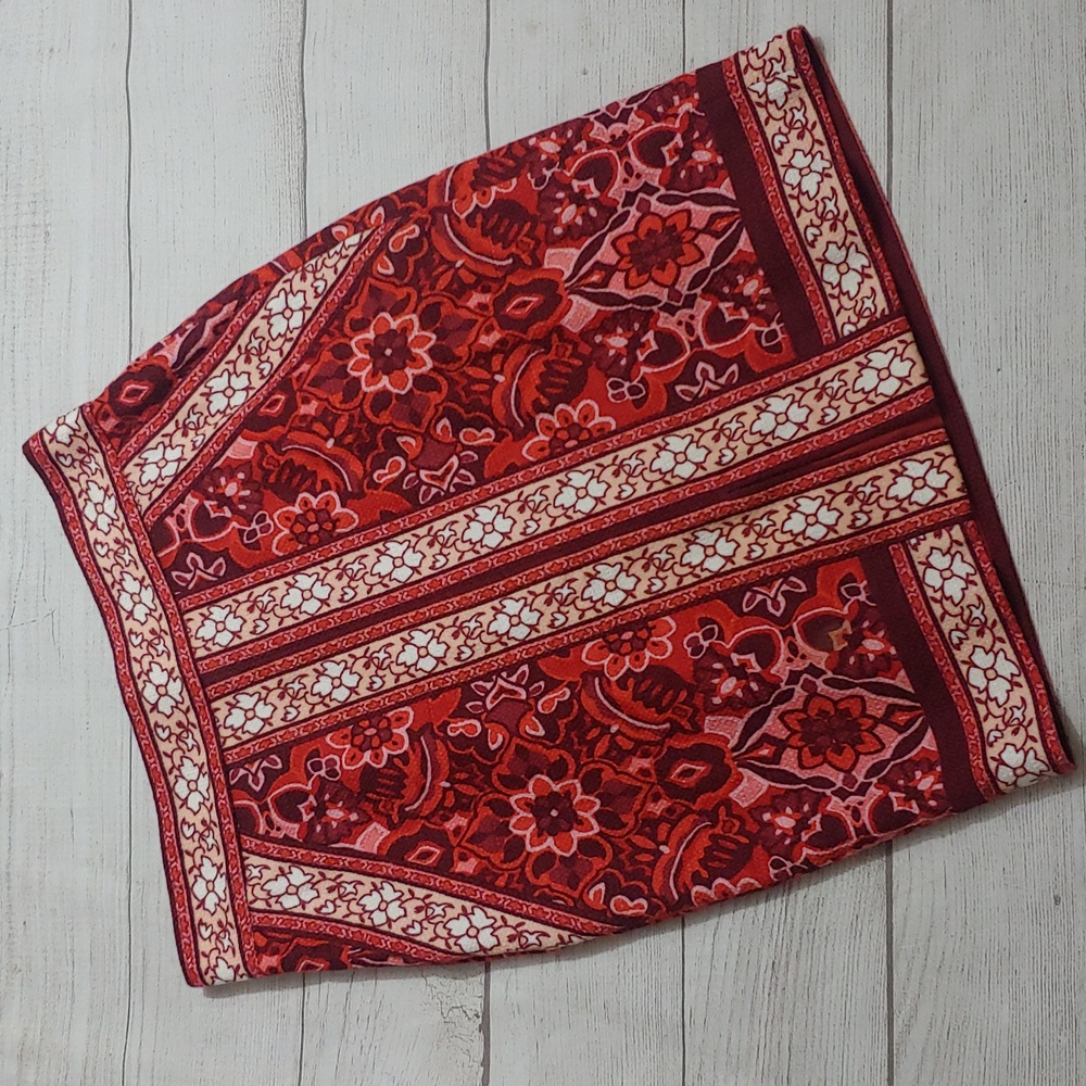 LOFT FLORAL AND STRIPED BORDER SKIRT